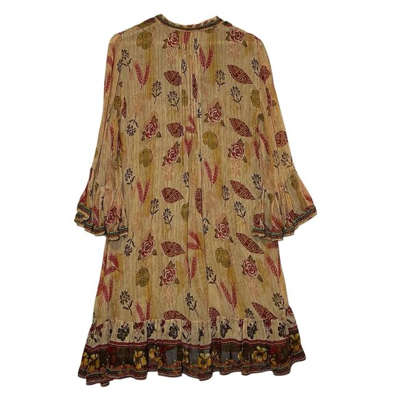 Zara Tunic Mini Dress Medium Size Embroidered Beaded Boho Bell Sleeve Lined - Picture 5 of 16